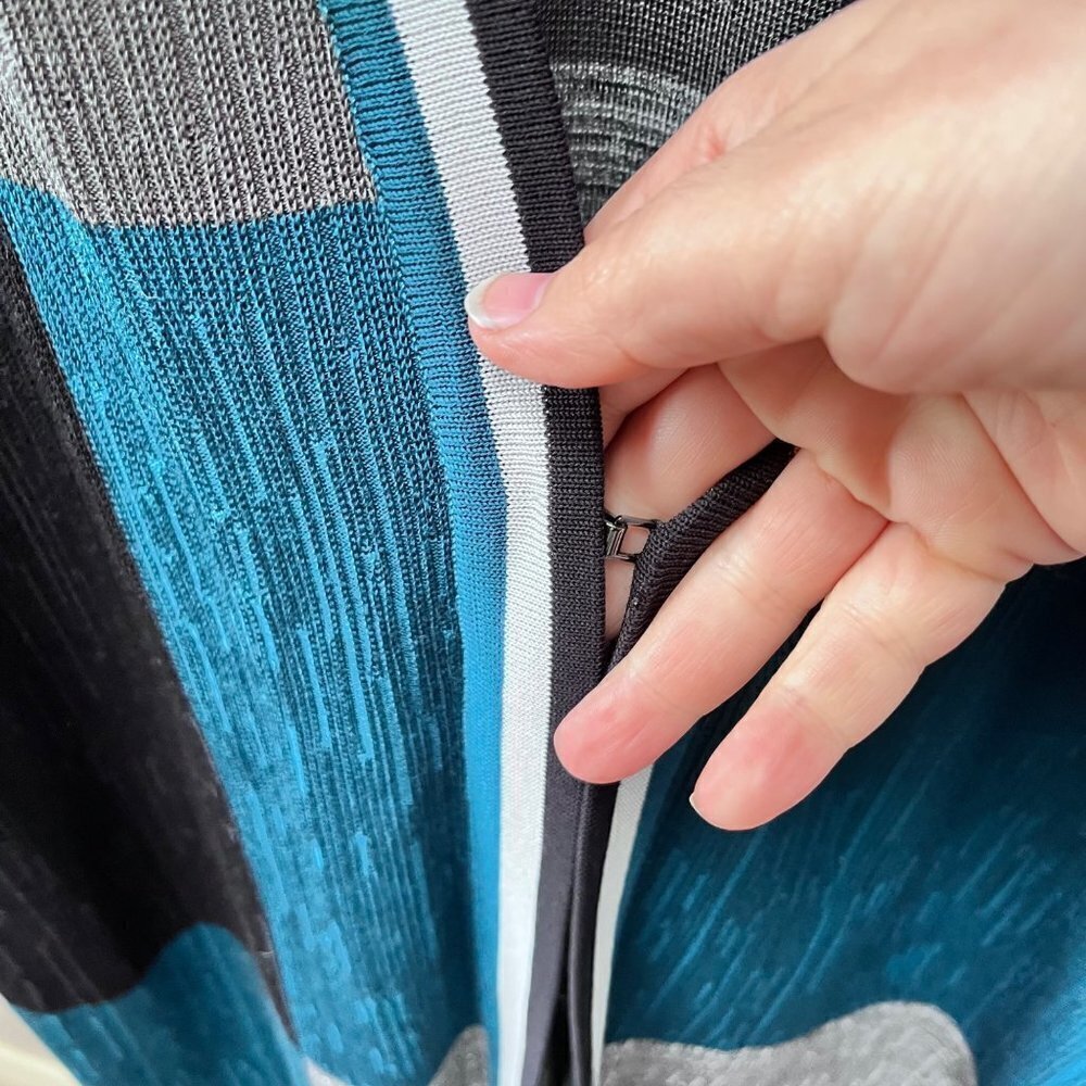 Misook Long Line Open Front Color Block Cardigan … - image 5